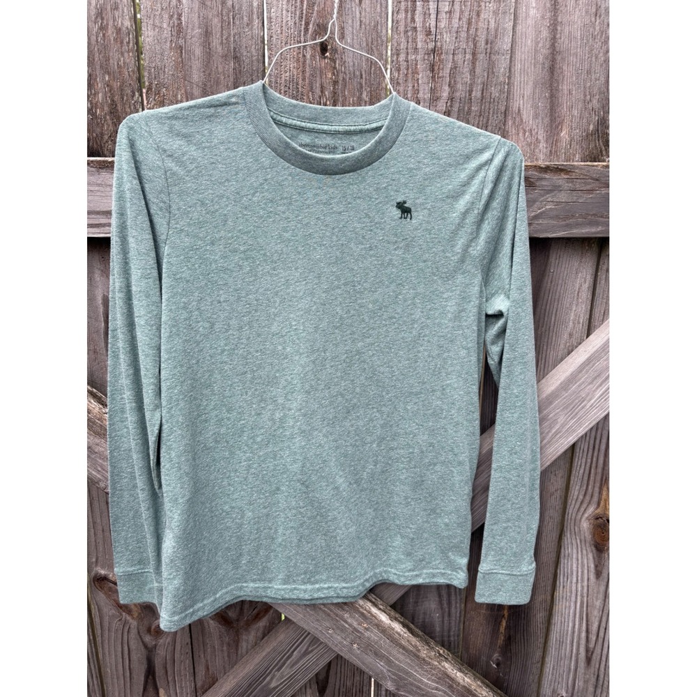 Abercrombie Kids Essentials Long Sleeve T-Shirt Green Heather Moose Logo 15/16